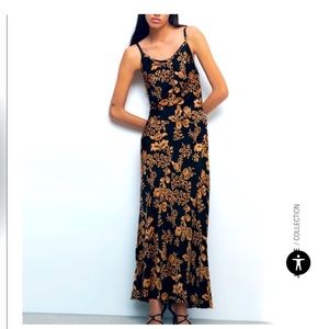 Zara Black Gold Floral Print Dress